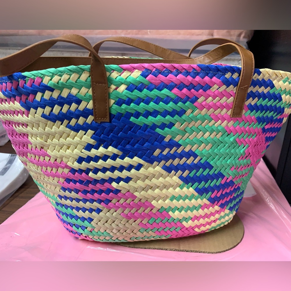 Color Block Straw Bag - Picture 9 of 9